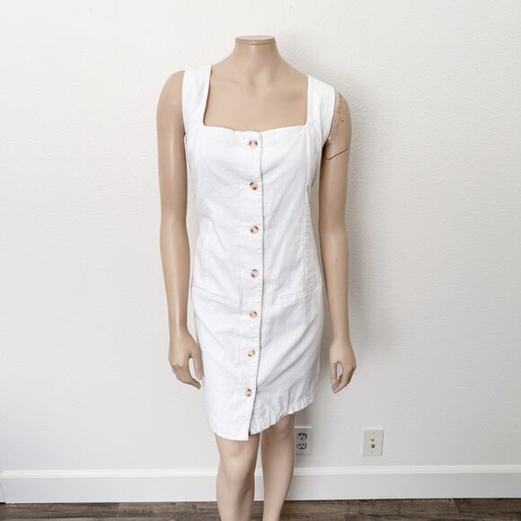 [Abercrombie & Fitch] White Square Neck Button Front Linen Mini Dress XXL Tall - Picture 2 of 12